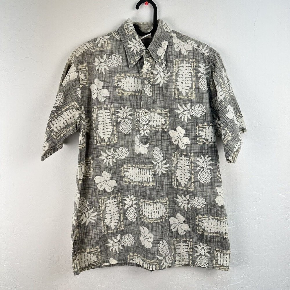 Vintage Go Barefoot Hawaiian Shirt M Henley Collared Reverse Print‎ Cotton